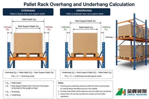 Yuav ua li cas xam Pallet Overhang thiab Underhang hauv Warehouse Racking